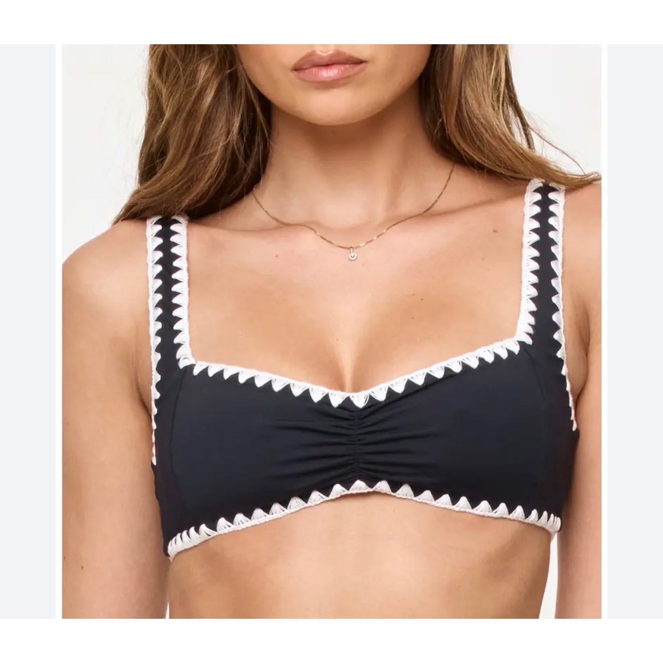 L*Space Black Whipstitch Crochet Trim Bikini Top Dd Square Neck Ruched Swim